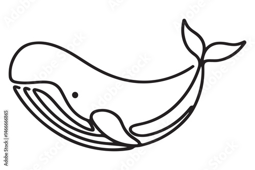 Simple Whale Ocean Creature Single Line Art Vector Drawing