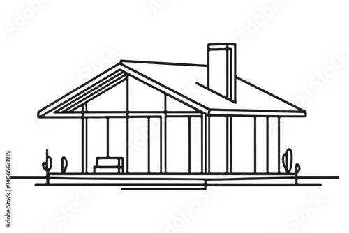Modern Minimalist House Line Art Illustration Architecture Design Concept