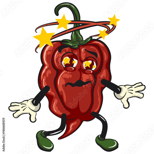 character mascot of a carolina reaper chili cartoon vector isolated clip art illustration is drunk and dizzy, work of hand drawn