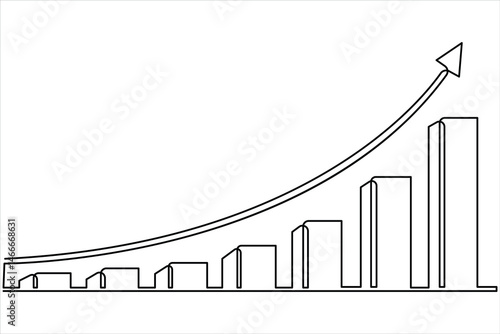 Continuous business growth icon one line drawing of graph. Single line art of arrow up illustration vector of increasing