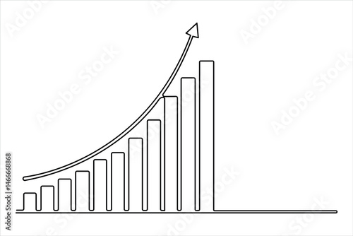 Continuous business growth icon one line drawing of graph. Single line art of arrow up illustration vector of increasing