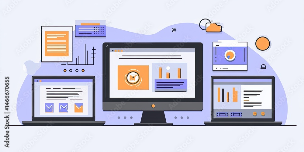 Digital Workspace Desktop with Laptops, and Cloud Light pastel background. Digital Workspace Desktop with Laptops, and Cloud Light pastel background.
