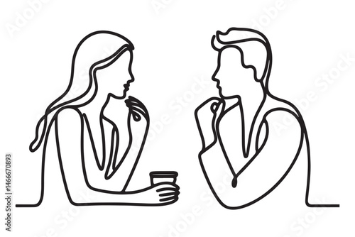 Couple Talking Over Coffee Silhouette Illustration Vector Design