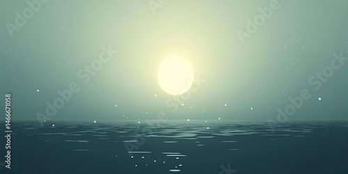 Misty Ocean Sunrise  Serene seascape with a golden sun with calm water.