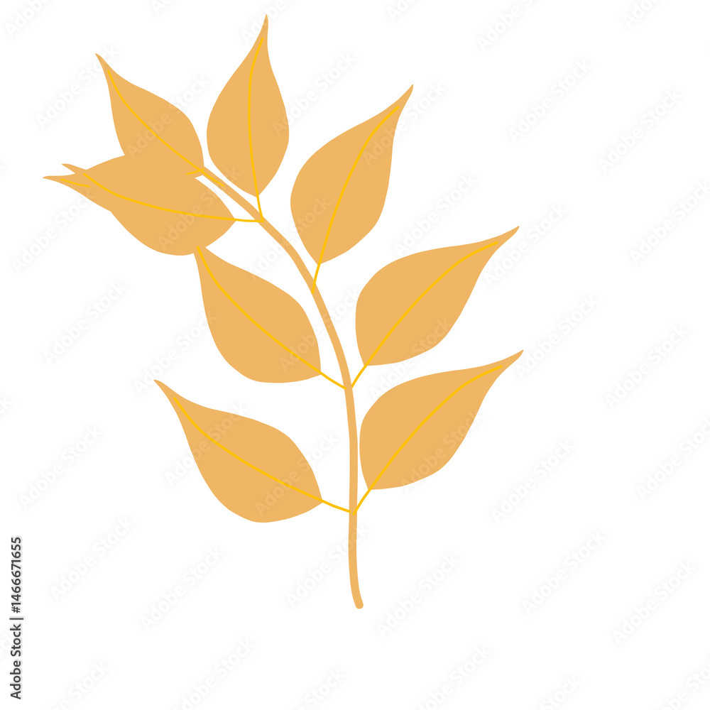 Stylized golden leave on branch illustration art Stylized golden leave on branch illustration art