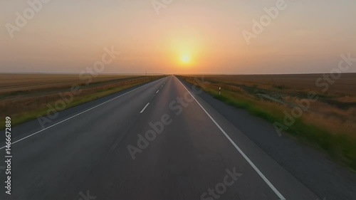 Long Straight Road at Sunset – Golden Light, Motion Blur, and Peaceful Nostalgic Ambiance