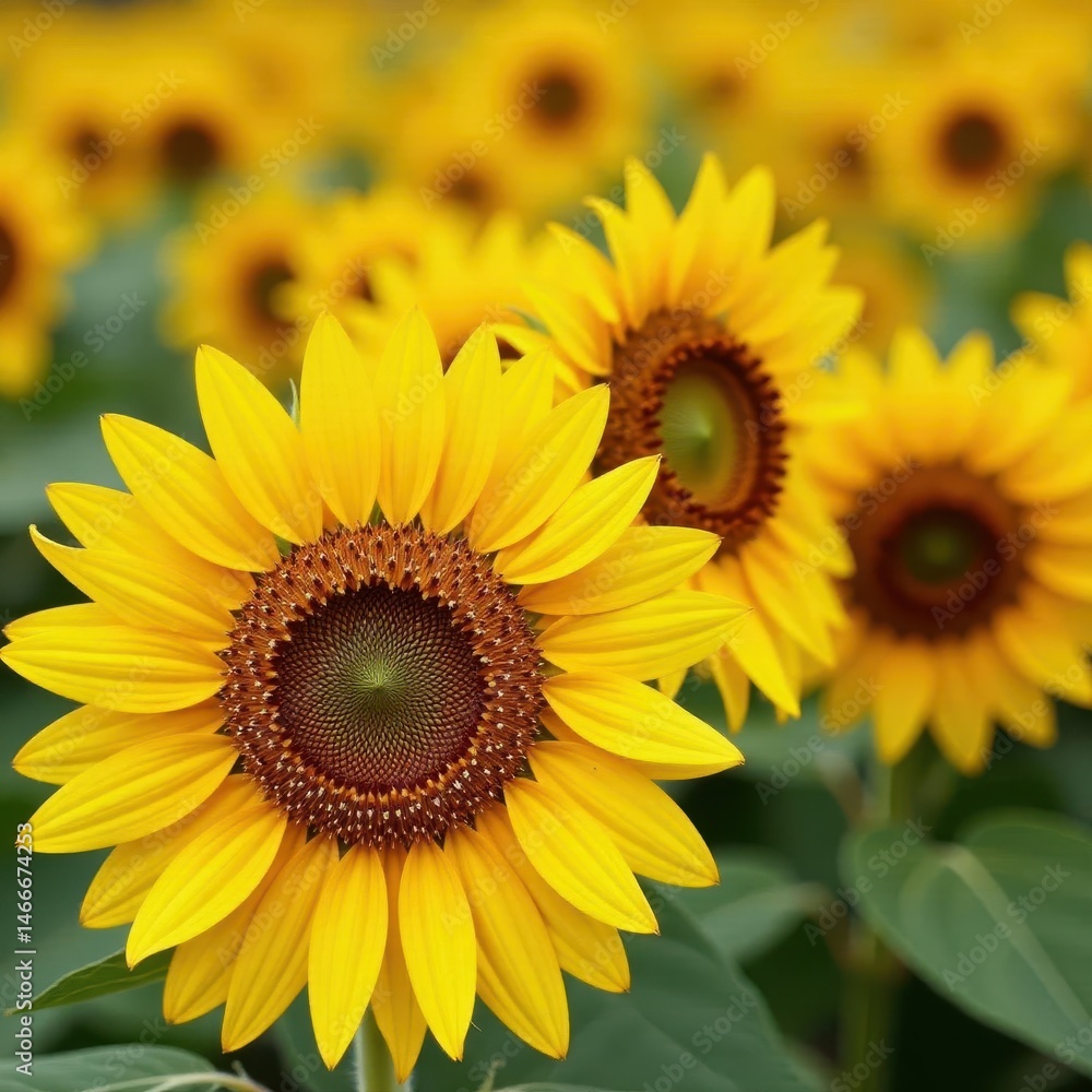 Fototapeta premium Close-up of sunflowers, yellow hue Sunflowers densely packed, yellow background , texture, background, stems