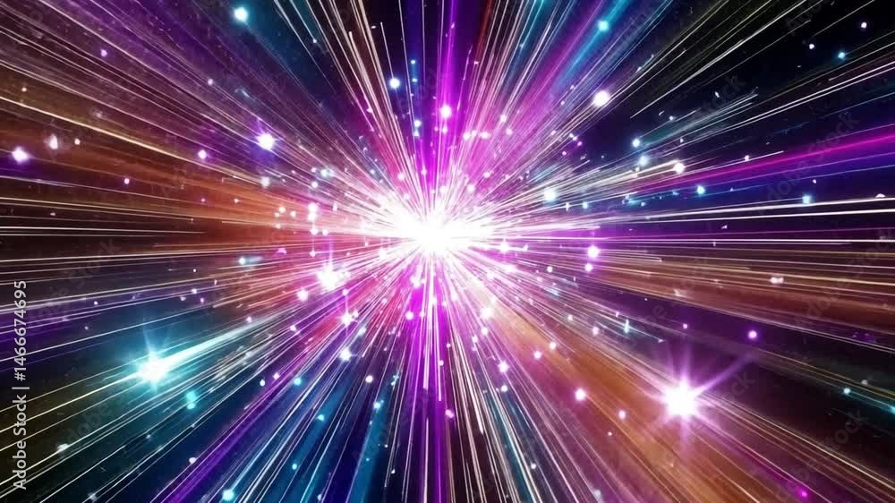 Colorful Explosion of Light and Energy Vibrant Cosmic Journey Through Bright Stars and Abstract Space, Evoking Wonder and Awe in Every Dynamic Frame. Colorful Explosion of Light and Energy Vibrant Cosmic Journey Through Bright Stars and Abstract Space, Evoking Wonder and Awe in Every Dynamic Frame.