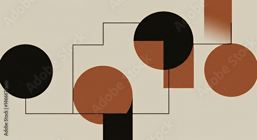 Abstract Geometric Composition: Interplay of Circles and Lines in Terracotta and Black