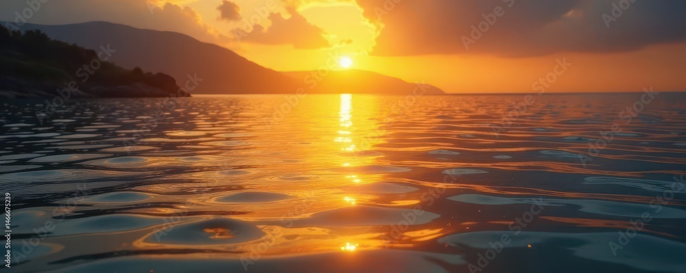 Obraz premium Golden sunset light reflecting on gently rippling water , sunset, yellow, beauty