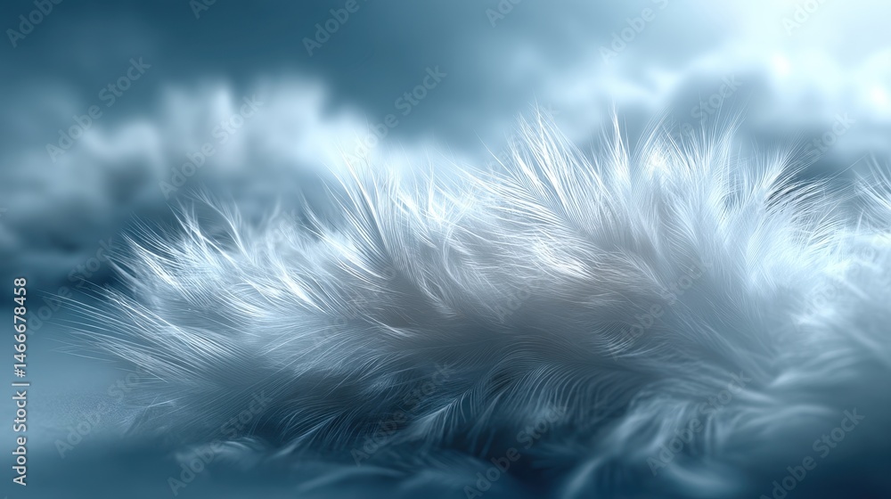 Fototapeta premium High-definition feather texture of white angel wings, serene and isolated on clean blue