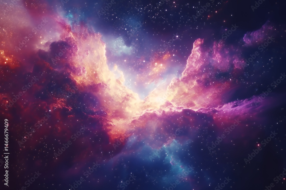 Fototapeta premium A vibrant nebula glows with cosmic dust and stars