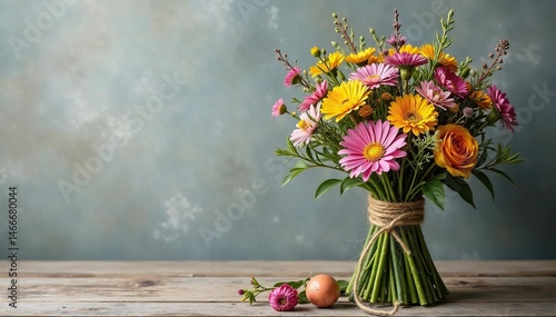 Rustic wildflowers and herbs tied with twine rustic bouquet, garden, meadow