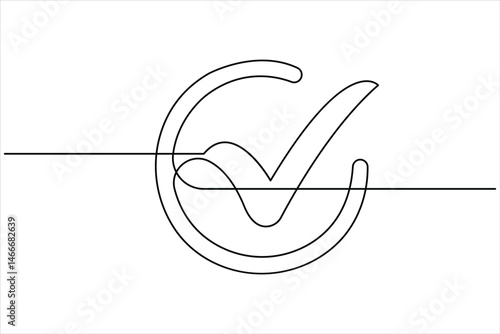 Continuous one line drawing of check mark. Tick single line icon. Check mark black icon, Vector illustration