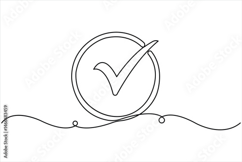 Continuous one line drawing of check mark. Tick single line icon. Check mark black icon, Vector illustration