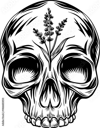 SVG vector of a skull adorned with floral crowns. Artistic Skull Design with Floral Element for Unique Decoration
