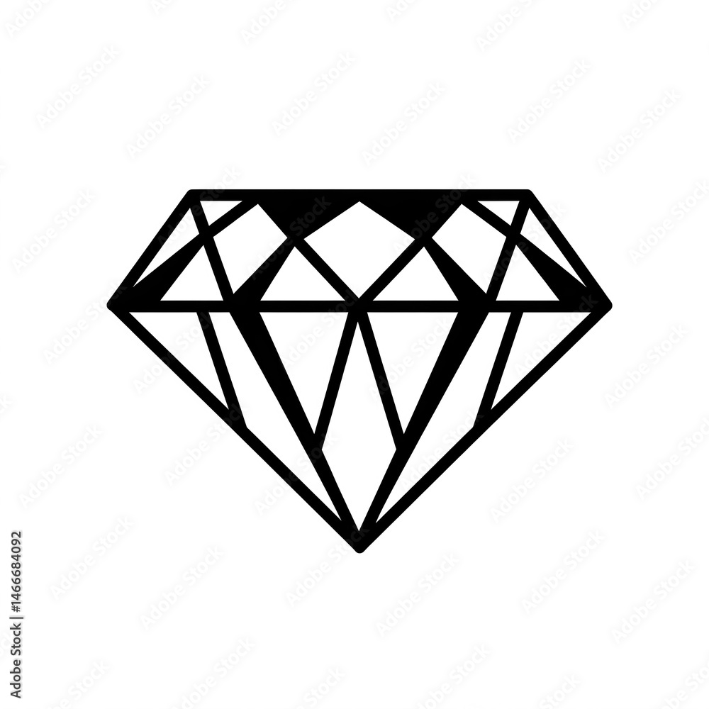 A geometric black and white outline of a sparkling diamond shape on a plain background. A geometric black and white outline of a sparkling diamond shape on a plain background.