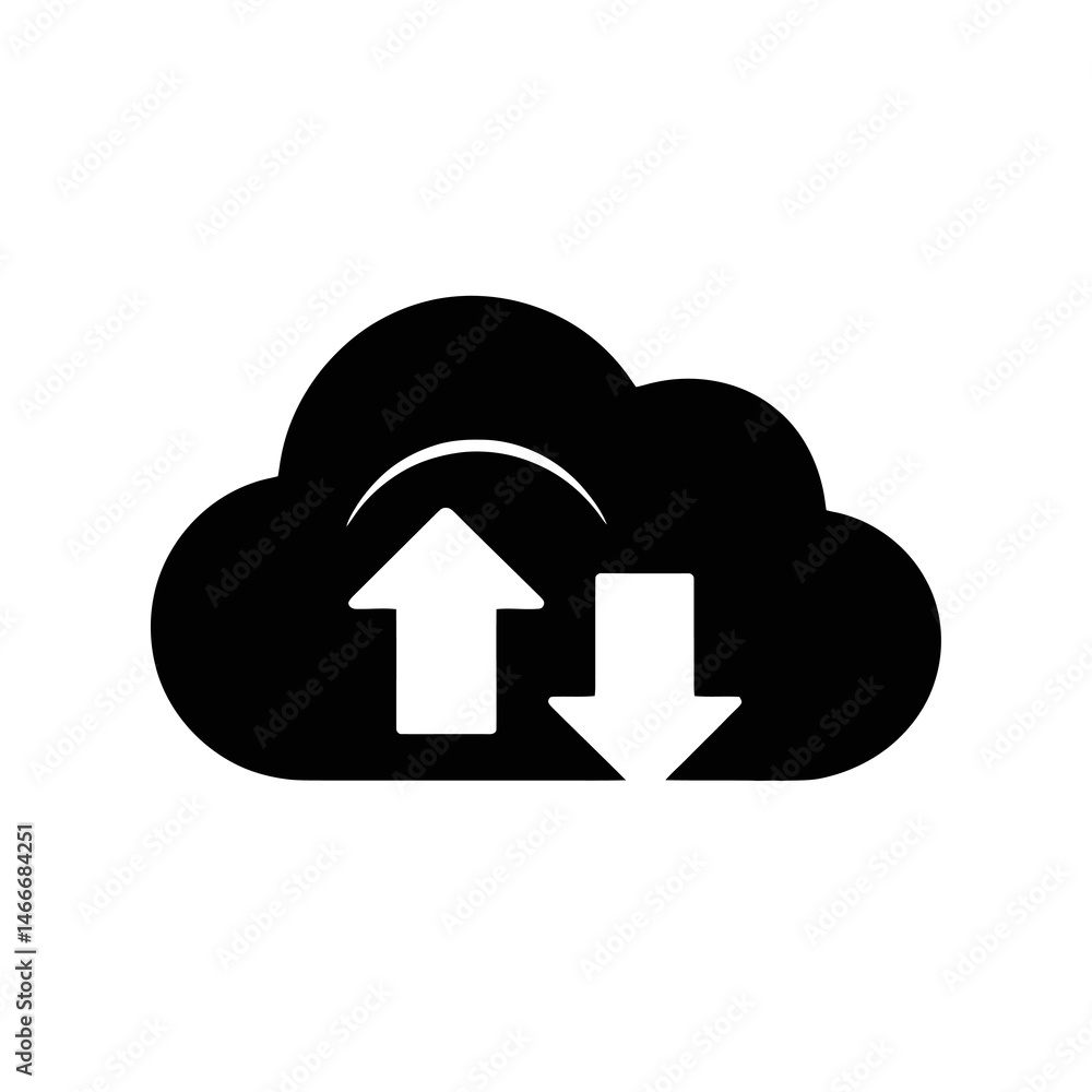 A black cloud icon features both an upward and a downward arrow, symbolizing data transfer. A black cloud icon features both an upward and a downward arrow, symbolizing data transfer.
