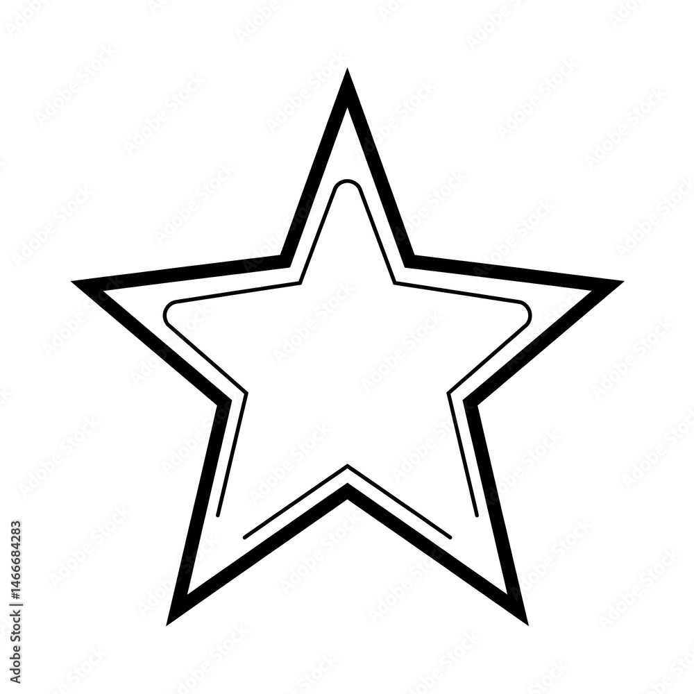 A simple black and white outline of a five-pointed star with an inner border on a white background. A simple black and white outline of a five-pointed star with an inner border on a white background.