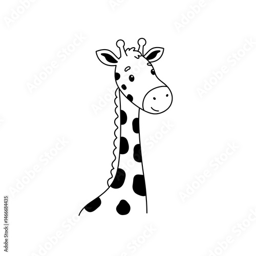 Canvas Print A simple black and white line drawing of a smiling giraffe with distinctive spots and a long neck