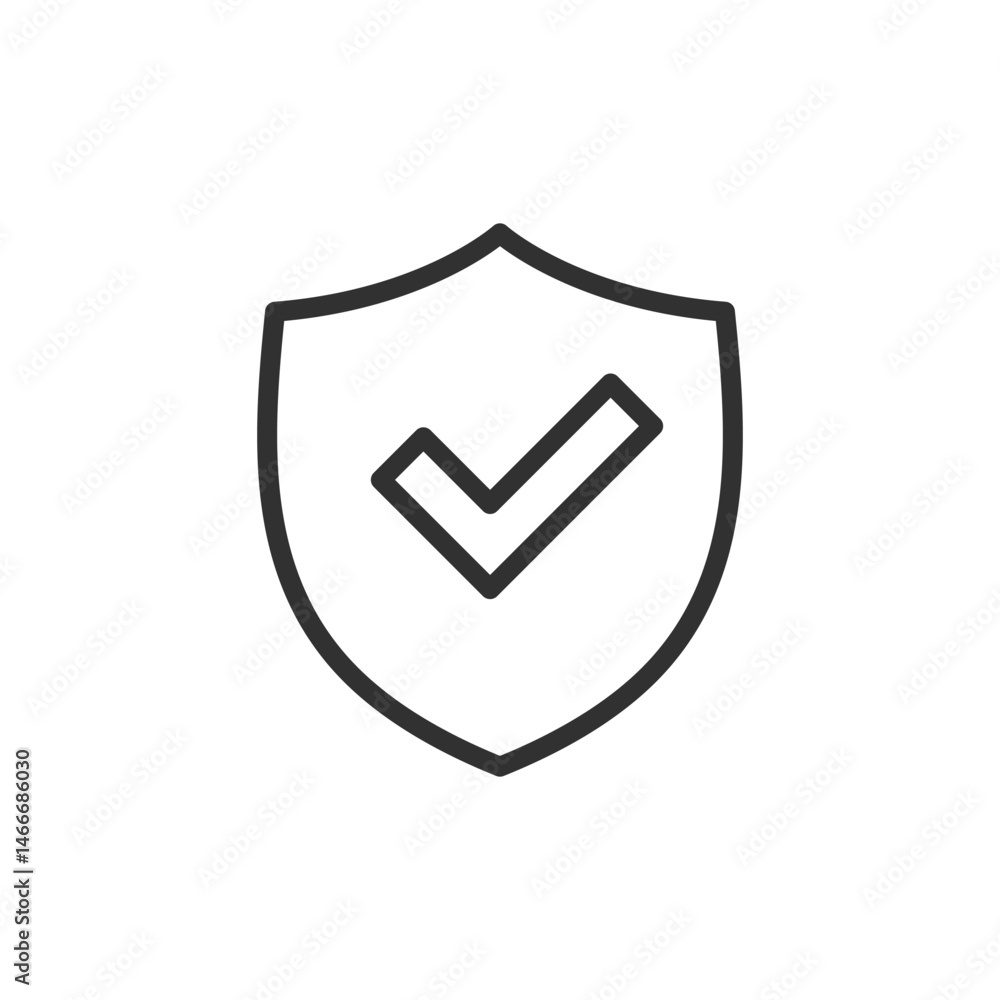 Shield with checkmark, linear icon. Safety, verified security, or trust. Line with editable stroke. Shield with checkmark, linear icon. Safety, verified security, or trust. Line with editable stroke.