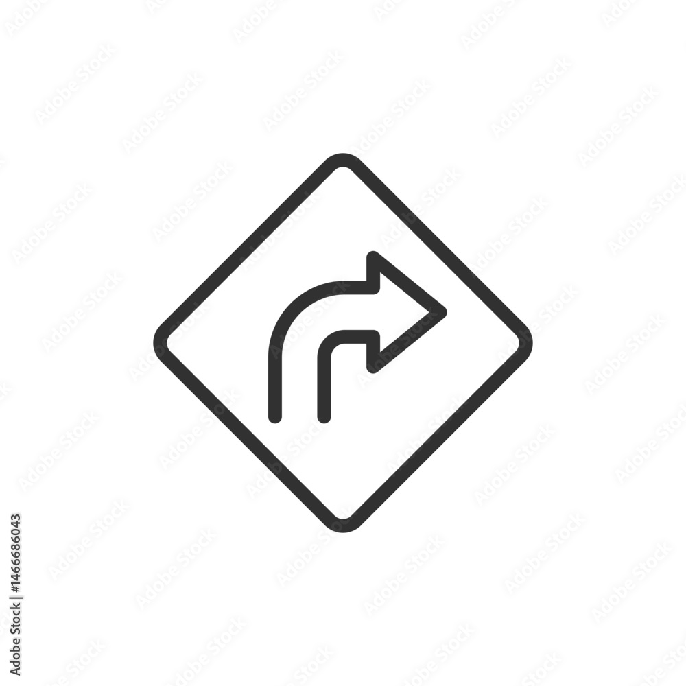 Right turn sign, linear icon. Road direction, navigation, or traffic route. Line with editable stroke. Right turn sign, linear icon. Road direction, navigation, or traffic route. Line with editable stroke.