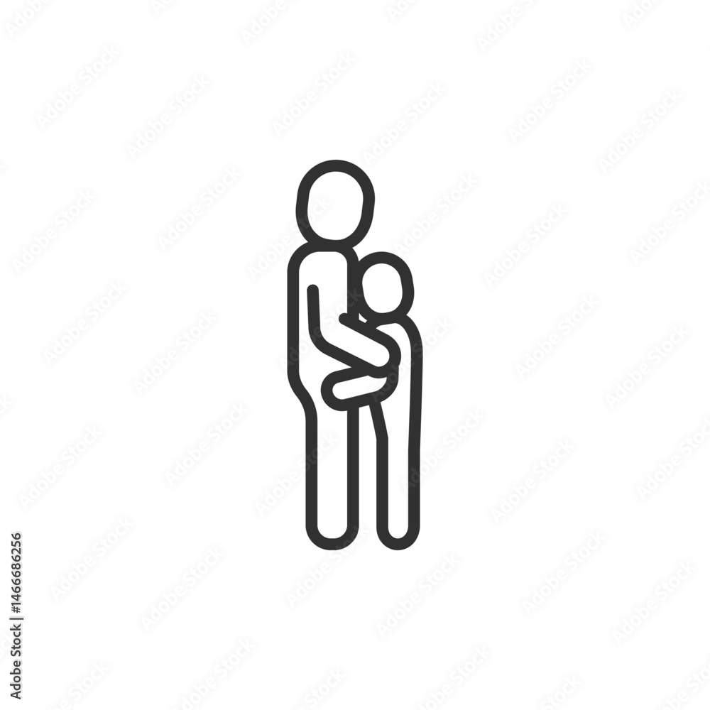 Parent holding child, linear icon. Affection or childcare. Line with editable stroke. Parent holding child, linear icon. Affection or childcare. Line with editable stroke.