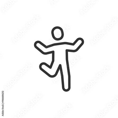 Person dancing joyfully, linear icon. Fun movement and celebration. Line with editable stroke.