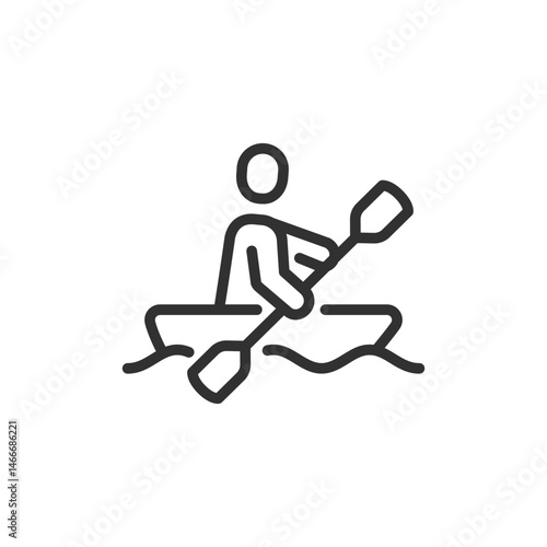 Person kayaking or boat, linear icon. Water sport and adventure activity. Line with editable stroke.