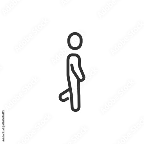 Person walking with dragging leg. fatigue, injury, or difficulty. Editable stroke.