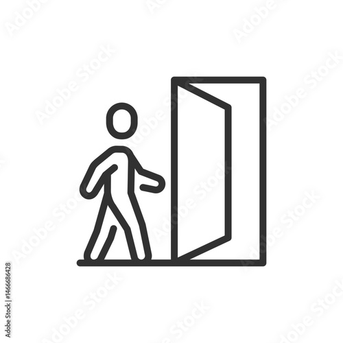 Person entering doorway icon. access, entry, welcome or indoor. Editable stroke.