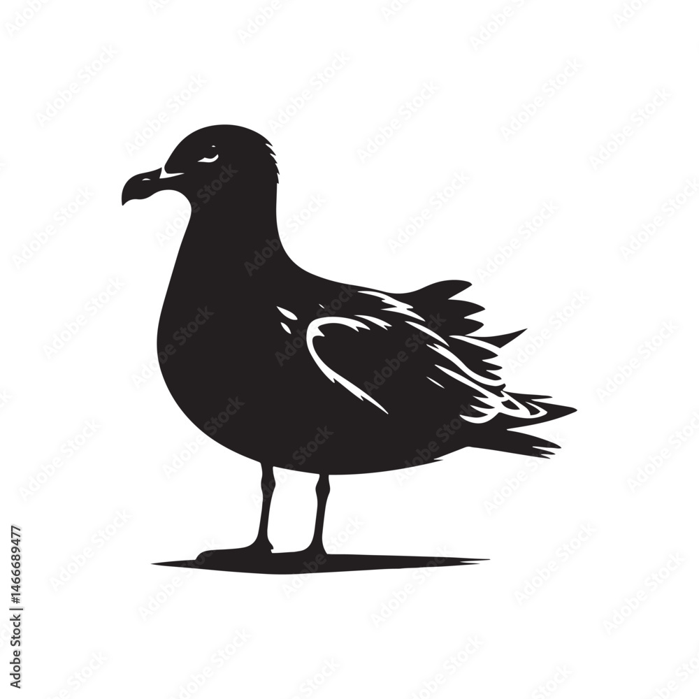 Obraz premium Herring Gull Vector Silhouette, Majestic Seabird Design, Coastal Bird Illustration, Detailed Avian Outline, Ocean Wildlife Art, Marine Bird Symbol. 