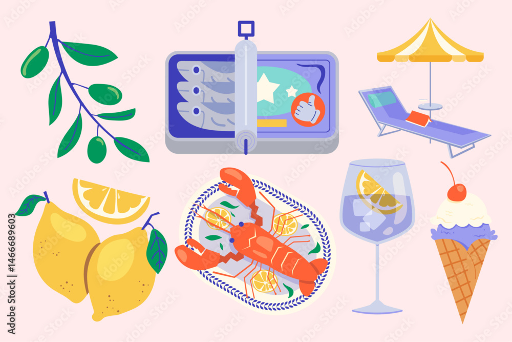 Fototapeta premium Flat Vector Italy Summer Holiday Elements Set