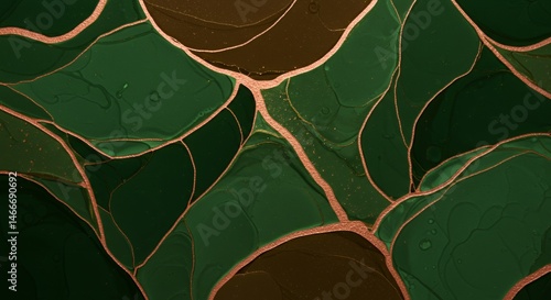 Emerald and Copper Abstract Art: A Luxurious Green and Brown Fluid Painting