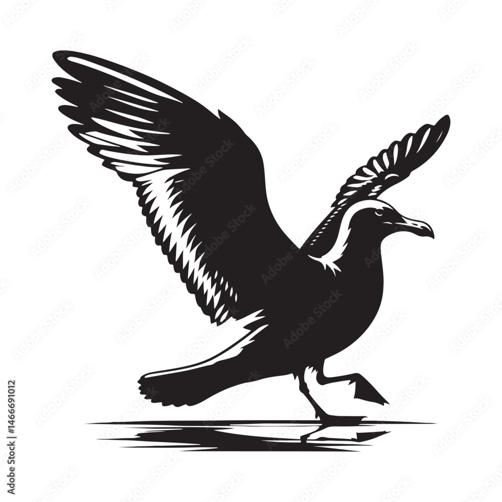 Fototapeta premium Herring Gull Vector Silhouette, Majestic Seabird Design, Coastal Bird Illustration, Detailed Avian Outline, Ocean Wildlife Art, Marine Bird Symbol. 