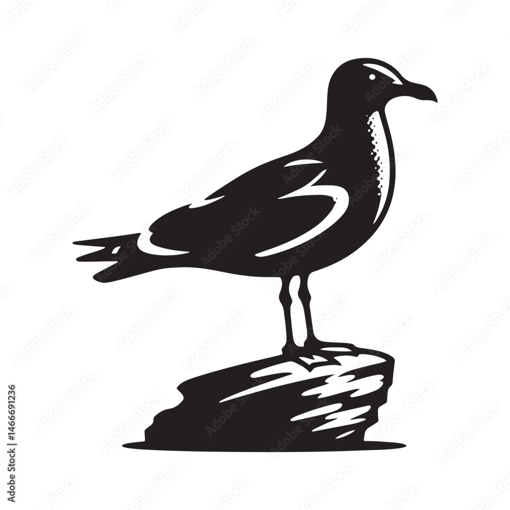 Fototapeta premium Herring Gull Vector Silhouette, Majestic Seabird Design, Coastal Bird Illustration, Detailed Avian Outline, Ocean Wildlife Art, Marine Bird Symbol. 
