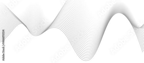 Abstract vector design featuring smooth, flowing gray wave lines on a white background. The waves should have a soft gradient and elegant curves, creating a sense of motion and calm. 