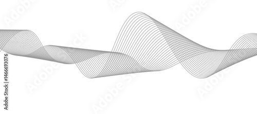 Abstract vector design featuring smooth, flowing gray wave lines on a white background. The waves should have a soft gradient and elegant curves, creating a sense of motion and calm. 