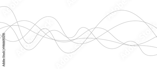 Abstract vector design featuring smooth, flowing gray wave lines on a white background. The waves should have a soft gradient and elegant curves, creating a sense of motion and calm. 