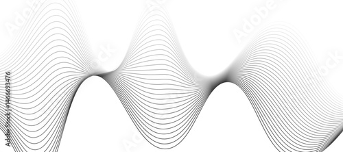 Abstract vector design featuring smooth, flowing gray wave lines on a white background. The waves should have a soft gradient and elegant curves, creating a sense of motion and calm. 