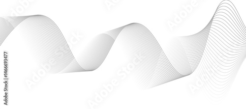Abstract vector design featuring smooth, flowing gray wave lines on a white background. The waves should have a soft gradient and elegant curves, creating a sense of motion and calm. 