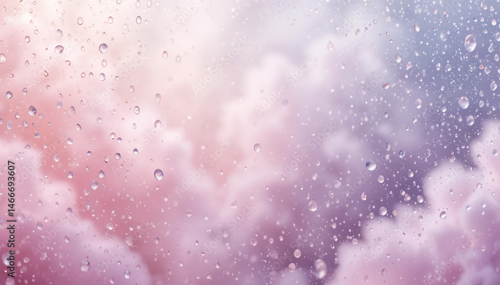 Fototapeta premium Rainy Day Window Pink Purple Clouds Water Drops Background