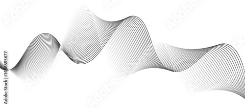 Abstract vector design featuring smooth, flowing gray wave lines on a white background. The waves should have a soft gradient and elegant curves, creating a sense of motion and calm. 
