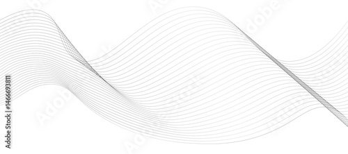 Abstract vector design featuring smooth, flowing gray wave lines on a white background. The waves should have a soft gradient and elegant curves, creating a sense of motion and calm. 