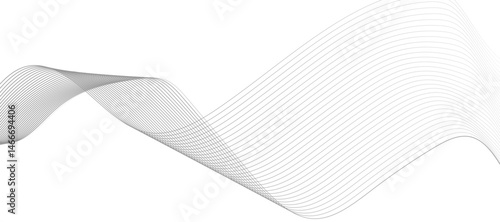 Abstract vector design featuring smooth, flowing gray wave lines on a white background. The waves should have a soft gradient and elegant curves, creating a sense of motion and calm. 