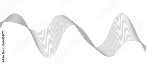 Abstract vector design featuring smooth, flowing gray wave lines on a white background. The waves should have a soft gradient and elegant curves, creating a sense of motion and calm. 