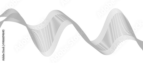 Abstract vector design featuring smooth, flowing gray wave lines on a white background. The waves should have a soft gradient and elegant curves, creating a sense of motion and calm. 