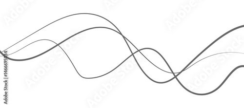 Abstract vector design featuring smooth, flowing gray wave lines on a white background. The waves should have a soft gradient and elegant curves, creating a sense of motion and calm. 