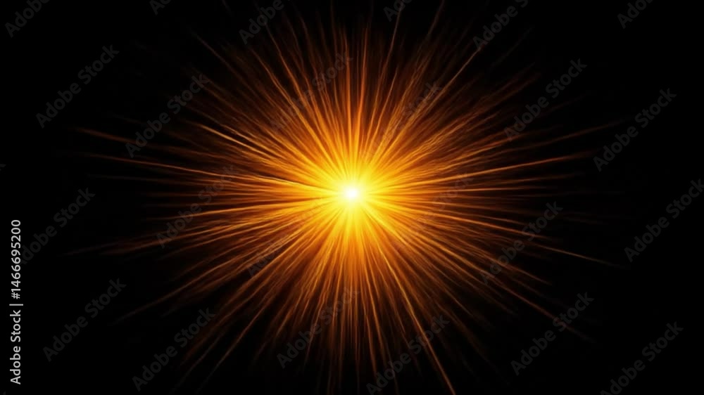 A dynamic and abstract animation featuring bright golden and yellow light rays shooting outwards from a central point of intense light. The rays move rapidly, creating a sense of energy and speed, A dynamic and abstract animation featuring bright golden and yellow light rays shooting outwards from a central point of intense light. The rays move rapidly, creating a sense of energy and speed,