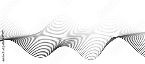 Abstract vector design featuring smooth, flowing gray wave lines on a white background. The waves should have a soft gradient and elegant curves, creating a sense of motion and calm. 